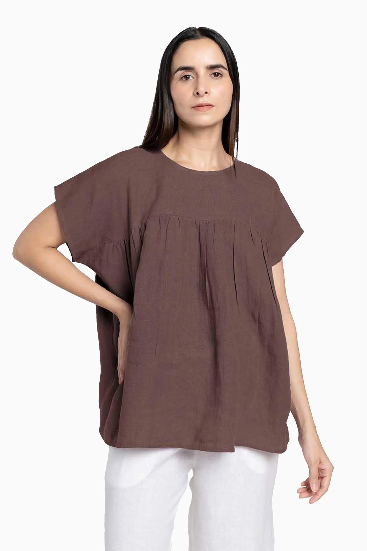 Linen Pearl Top-Stormy Blue