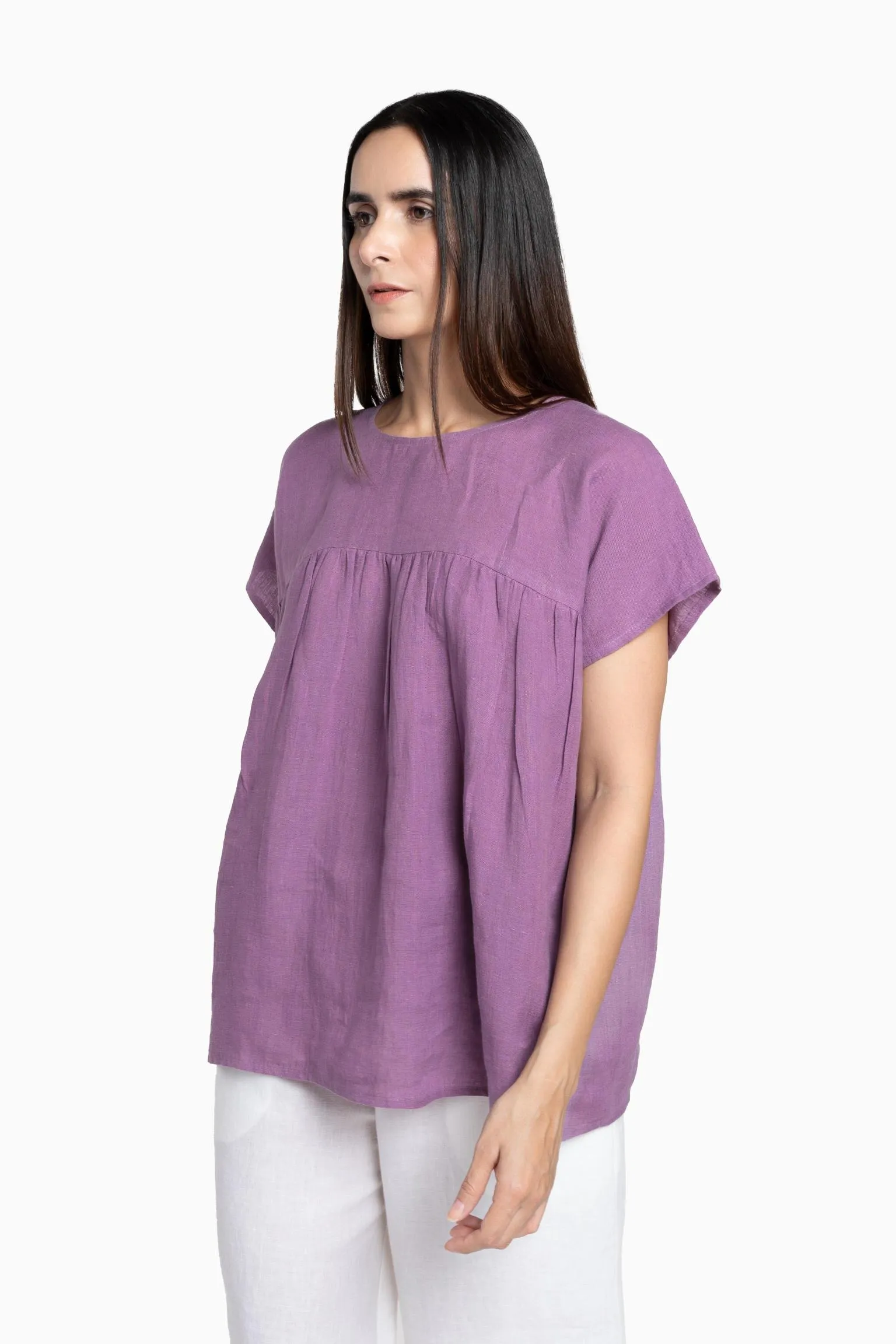 Linen Pearl Top-Stormy Blue