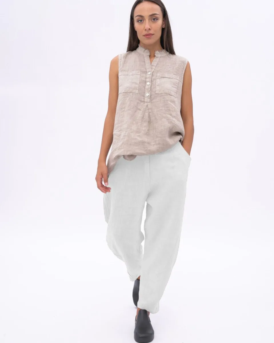 Linen Pleated Elastic Waist Pants