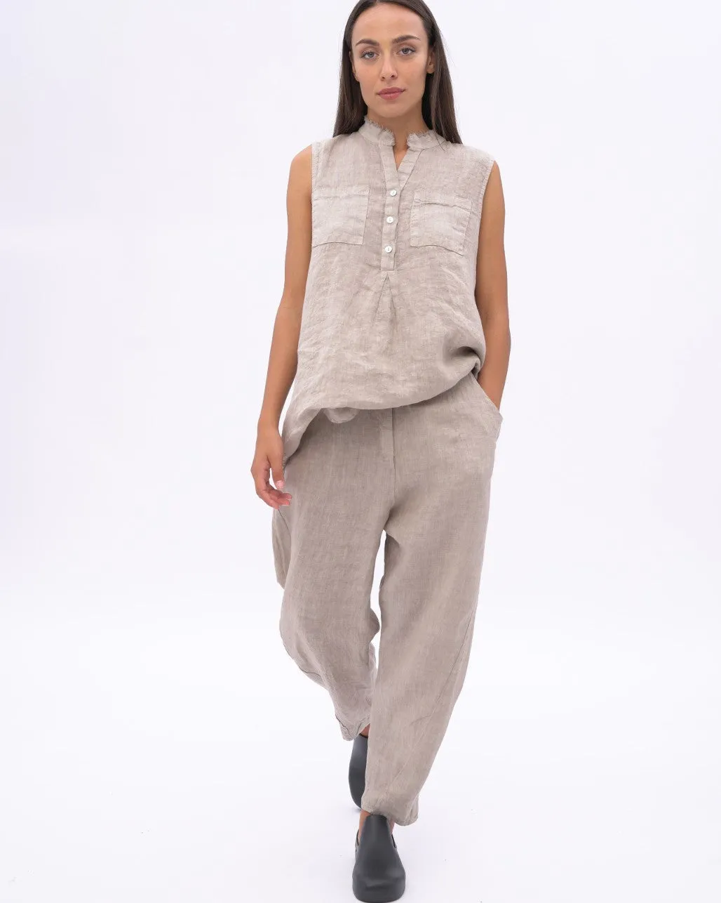 Linen Pleated Elastic Waist Pants