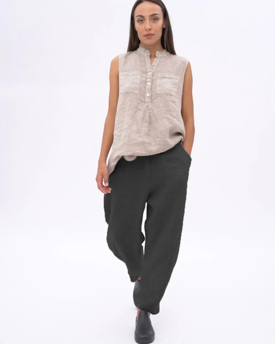 Linen Pleated Elastic Waist Pants