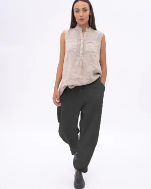 Linen Pleated Elastic Waist Pants