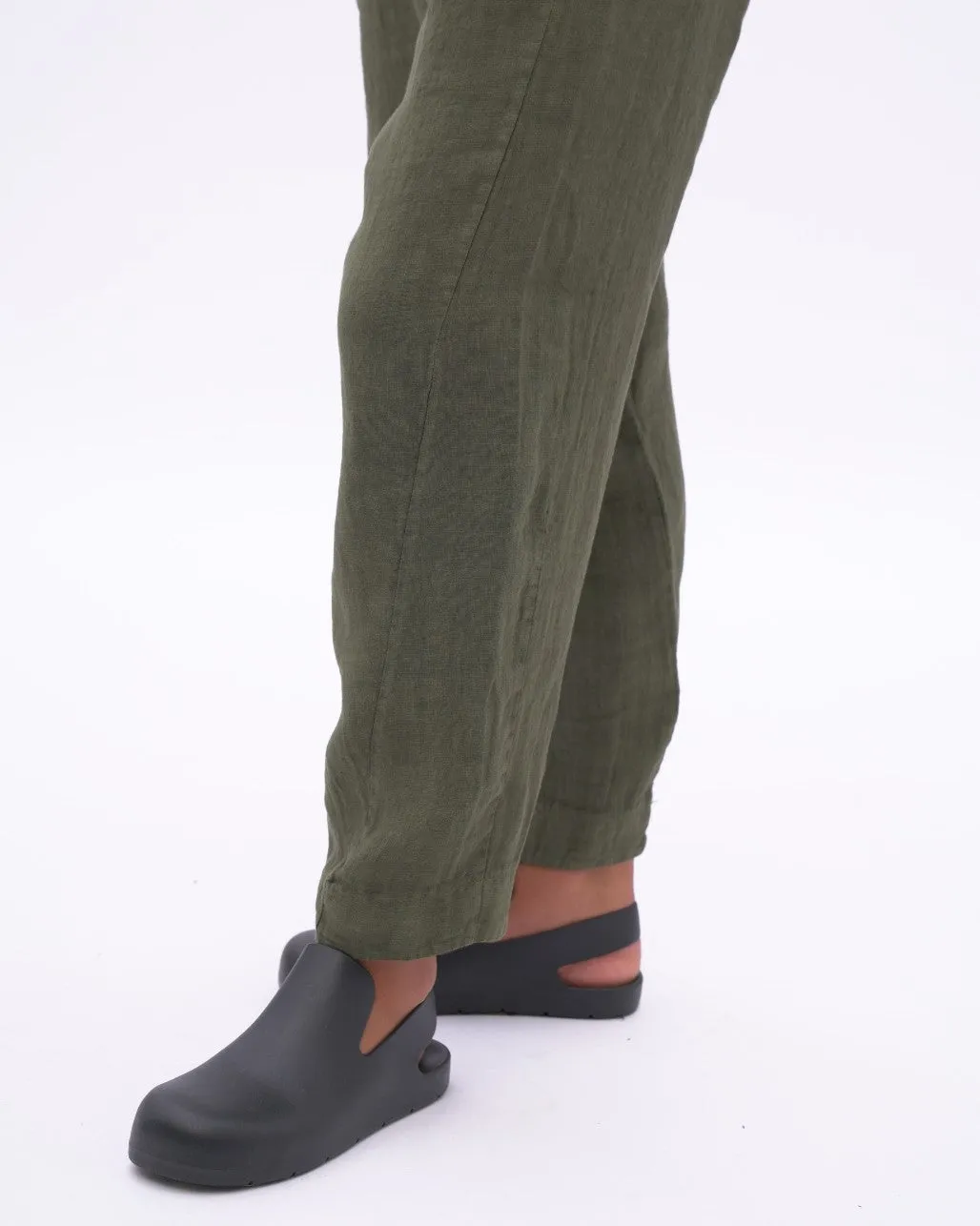 Linen Pleated Elastic Waist Pants