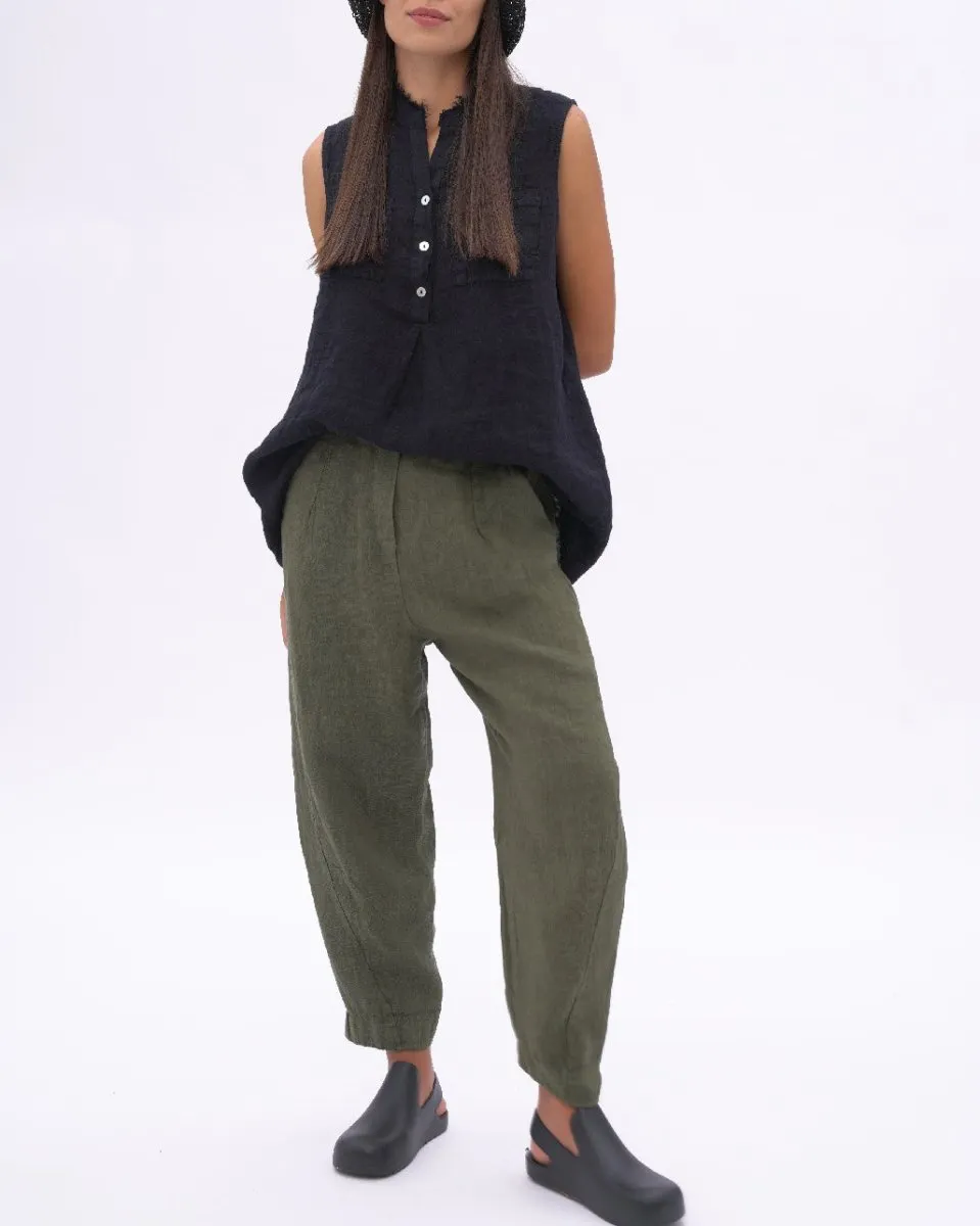 Linen Pleated Elastic Waist Pants