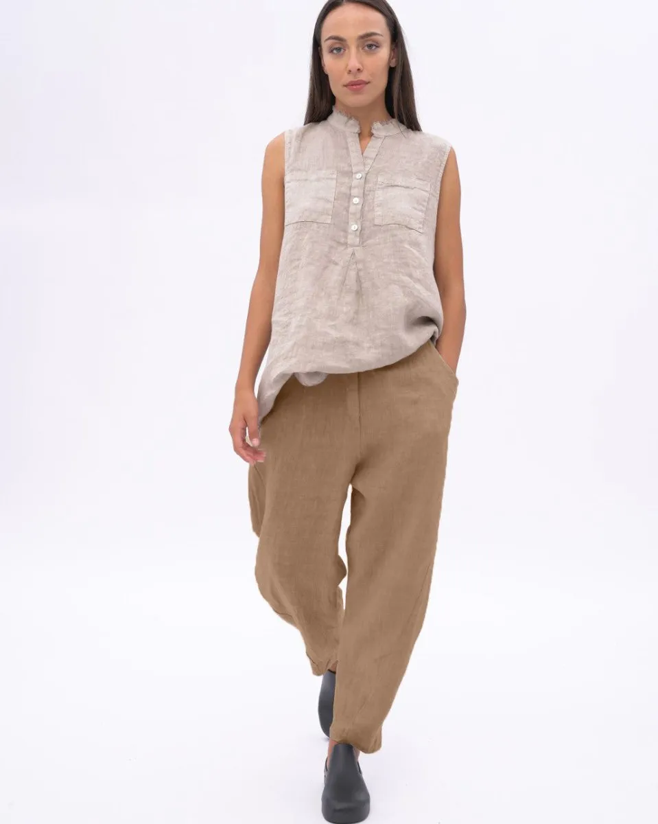 Linen Pleated Elastic Waist Pants