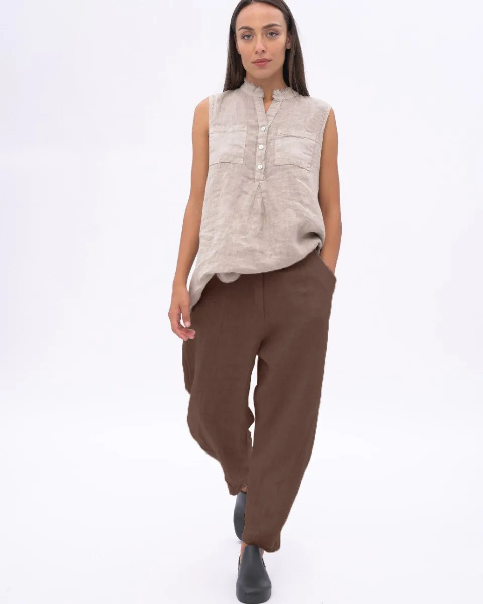 Linen Pleated Elastic Waist Pants