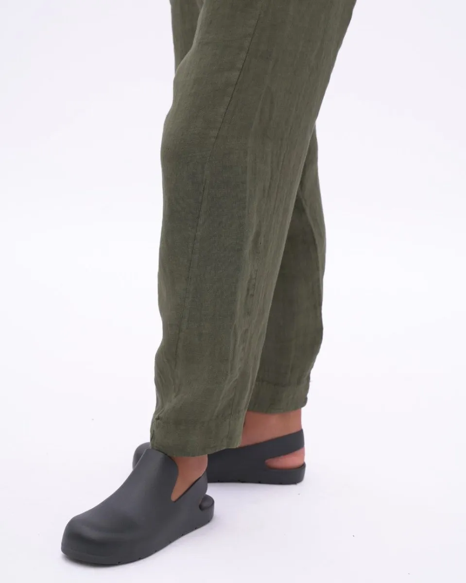 Linen Pleated Elastic Waist Pants