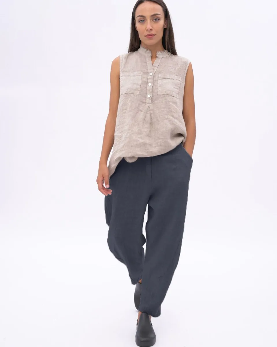 Linen Pleated Elastic Waist Pants