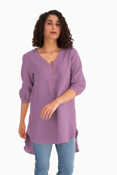 Linen Primrose Top-Misty Lilac