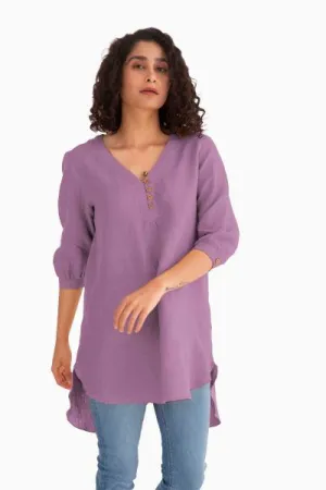Linen Primrose Top-Misty Lilac