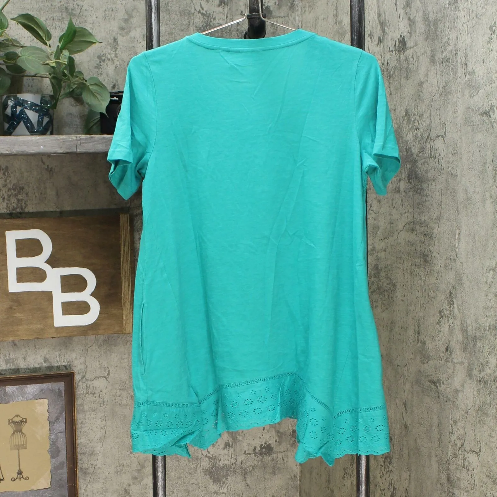 LOGO by Lori Goldstein Women's Cotton Slub Top with Embroidery Details