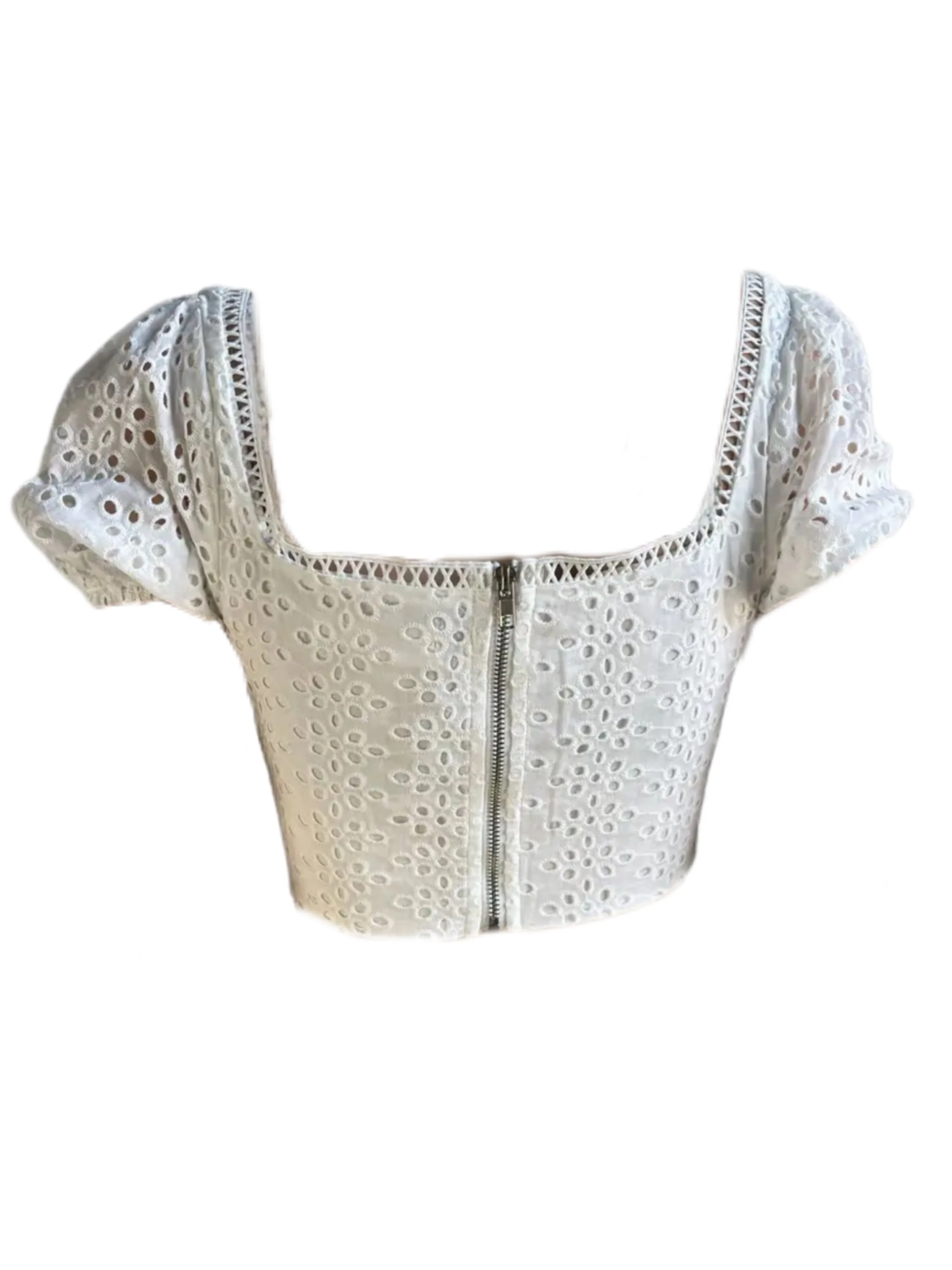 LOST IN LUNAR Women's White Cotton Embroidered Crop Top Size XS NWT