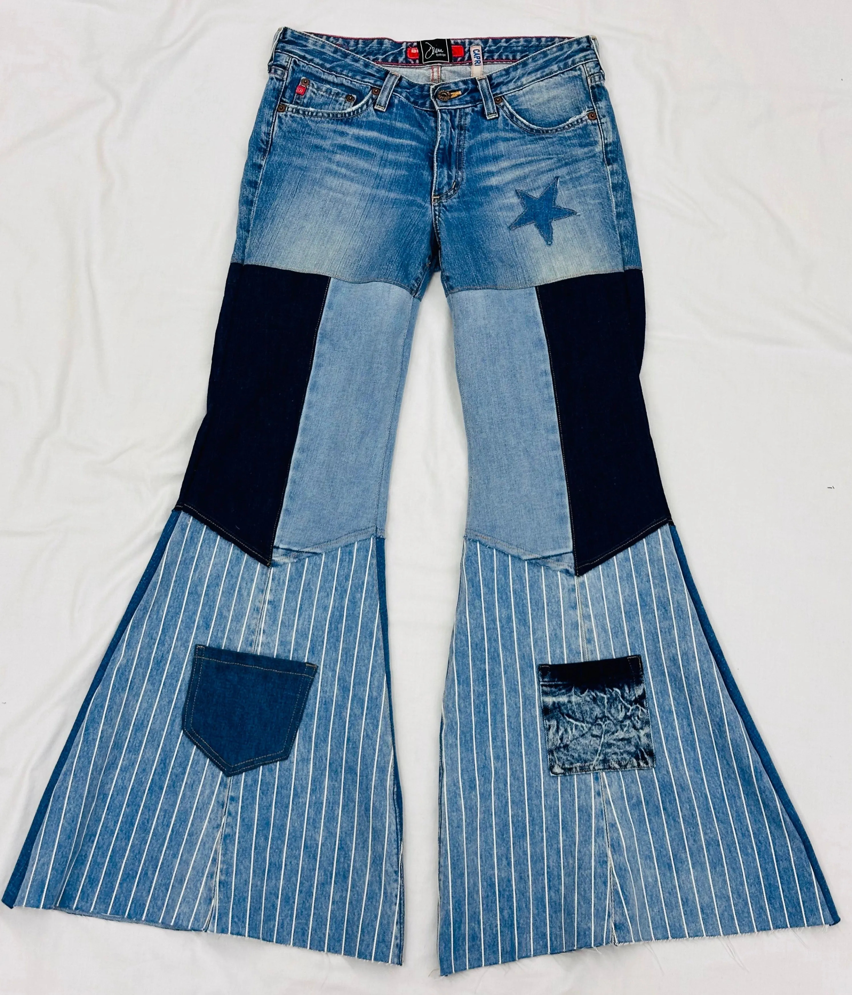 low rise vintage striped patchy bell bottoms [27/28]