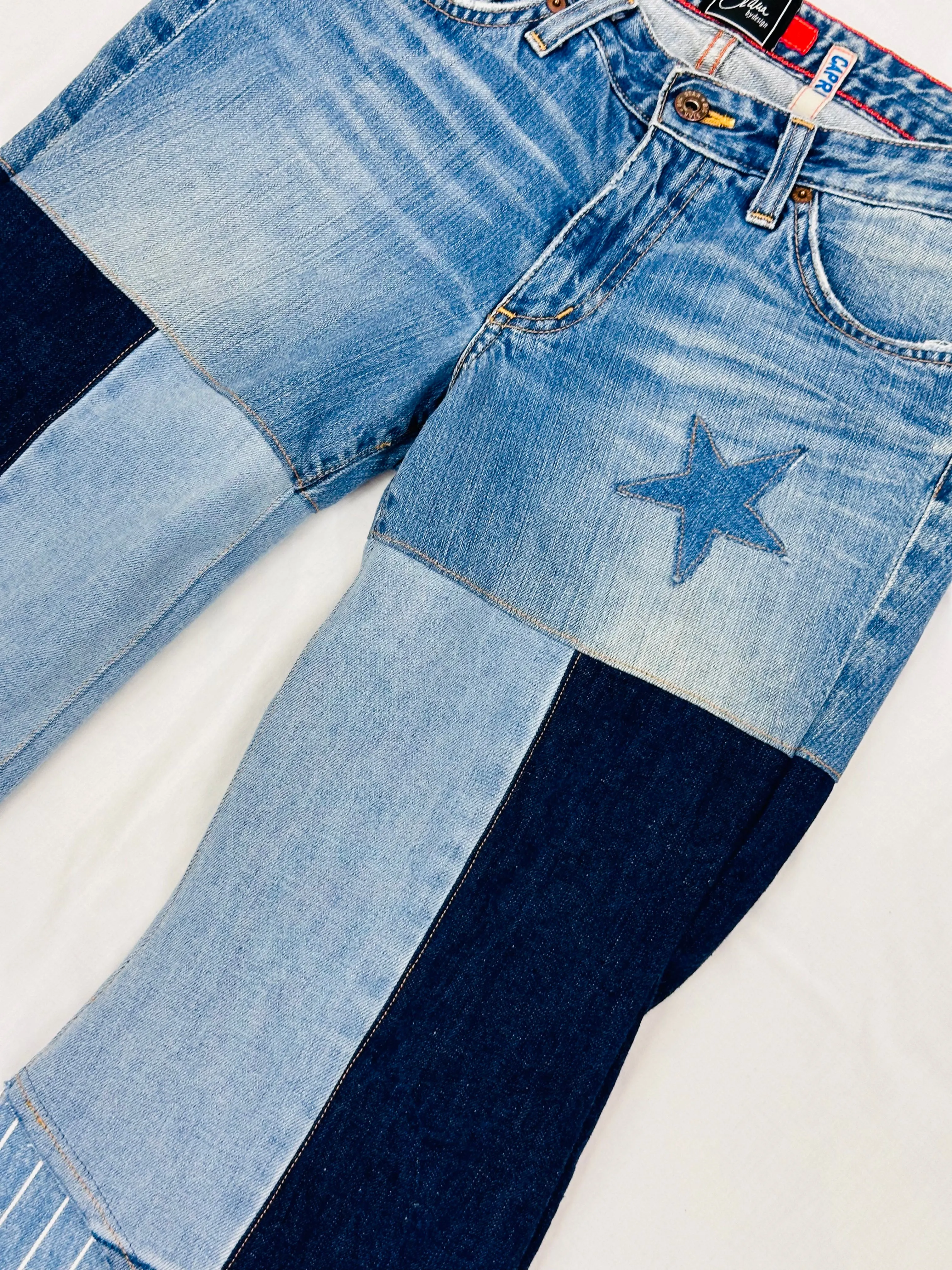 low rise vintage striped patchy bell bottoms [27/28]