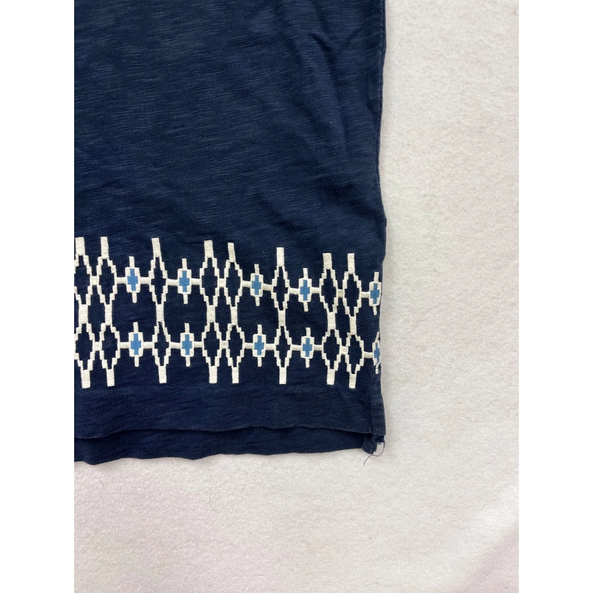 Madewell Womens Cotton Embroidered Navy Tunic Top Medium Short Sleeve Geometric Pattern #6931