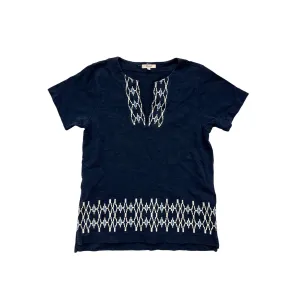 Madewell Womens Cotton Embroidered Navy Tunic Top Medium Short Sleeve Geometric Pattern #6931