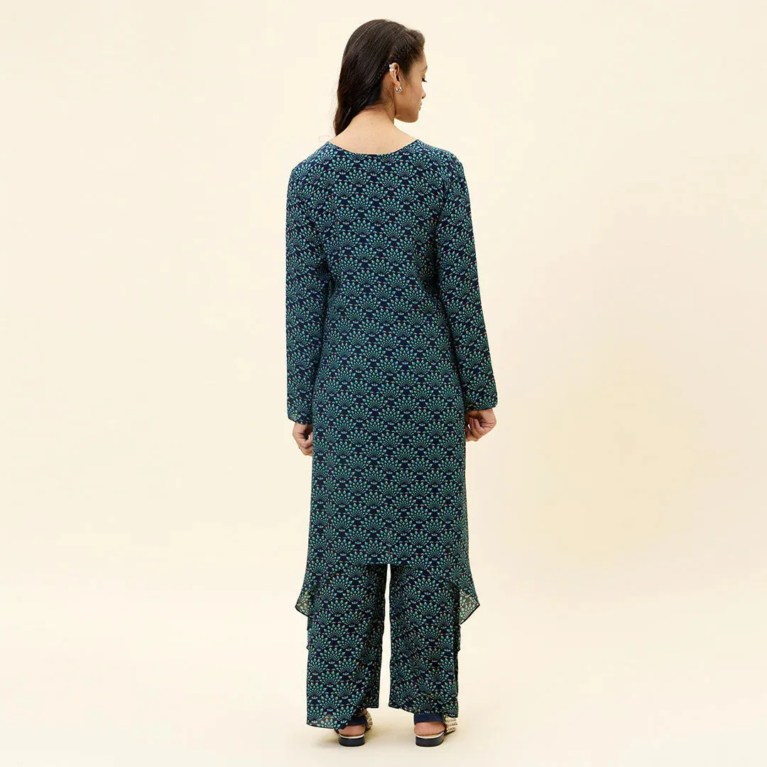 MAF FEATHER PRINT FRONT TIE-UP TUNIC SET