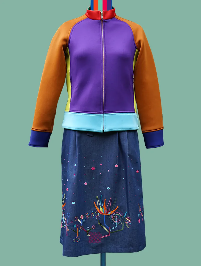 Magical Flower Embroidered Denim Obi Skirt