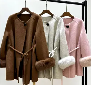 Maleyna | Cashmere Wool Coat with Scarf