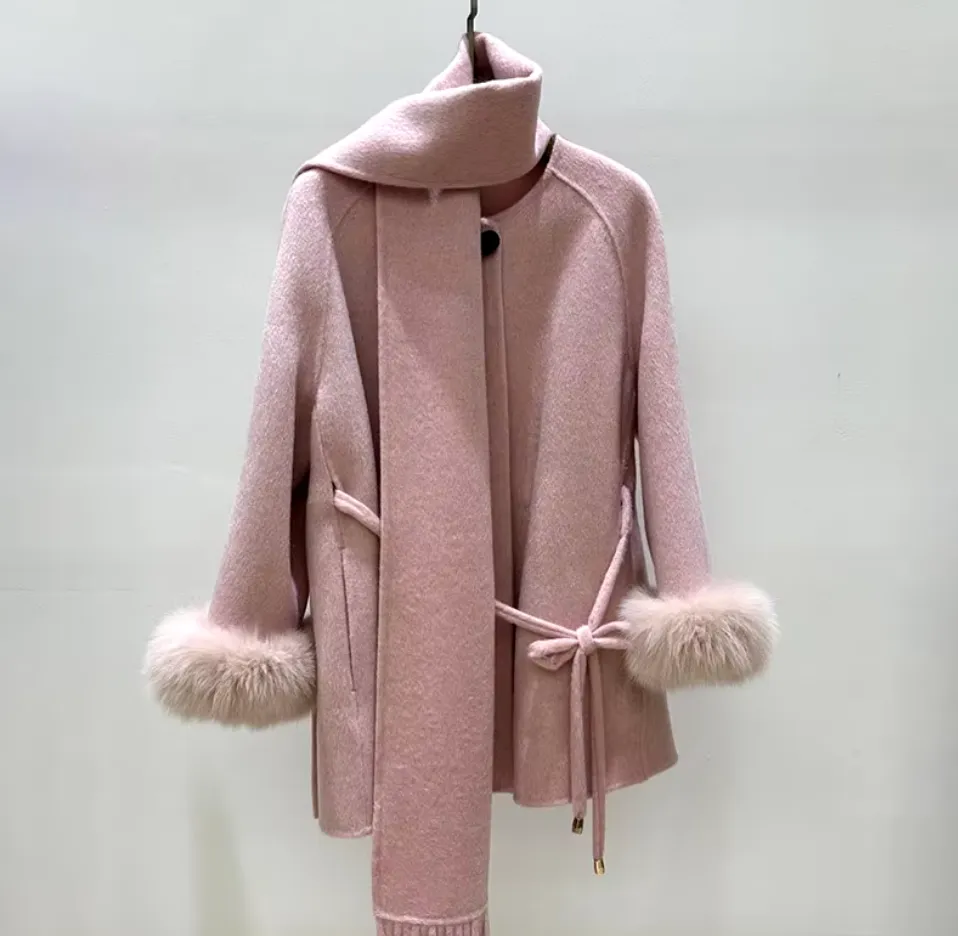 Maleyna | Cashmere Wool Coat with Scarf