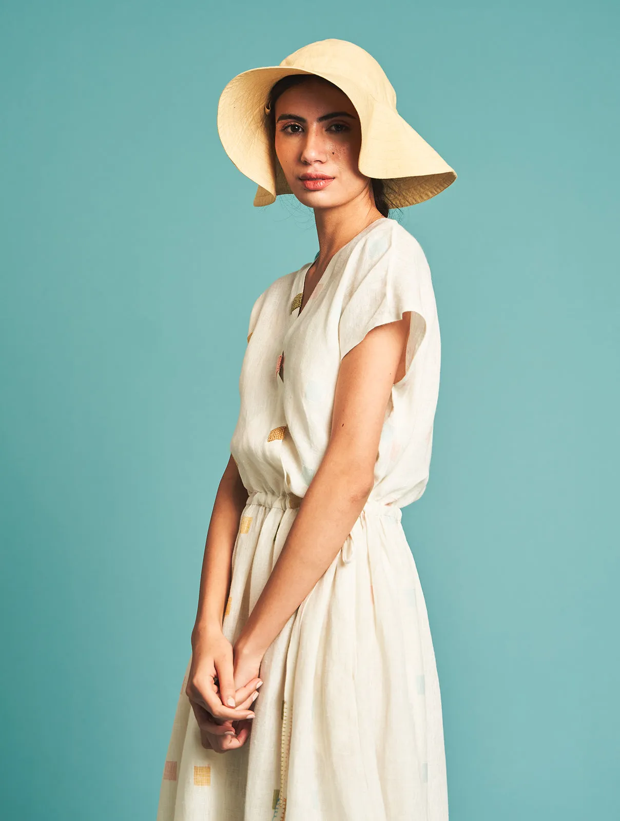 Manan   I   Juno Jamdani Linen Wrap Dress  Jamdani Collections
