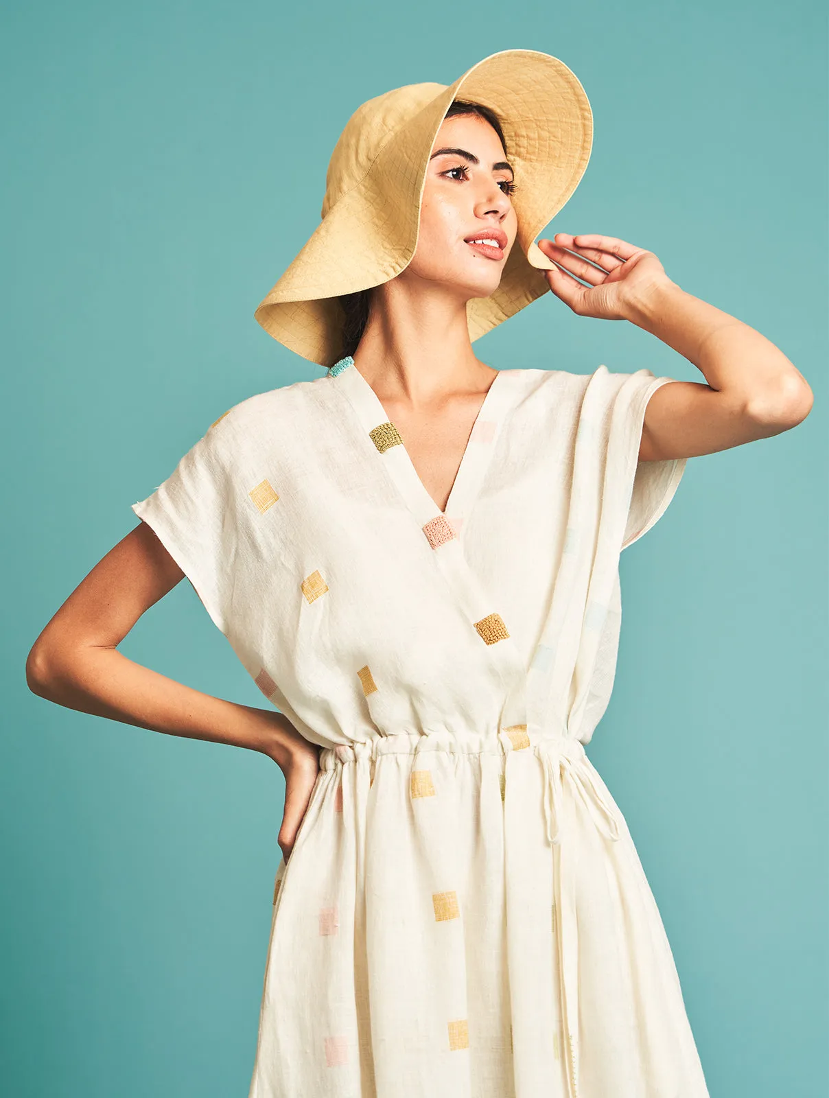 Manan   I   Juno Jamdani Linen Wrap Dress  Jamdani Collections