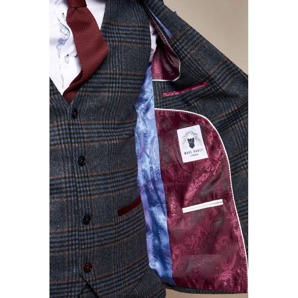 Marc Darcy Luca Tweed Check Blazer Navy