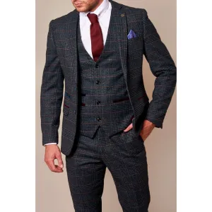 Marc Darcy Luca Tweed Check Blazer Navy