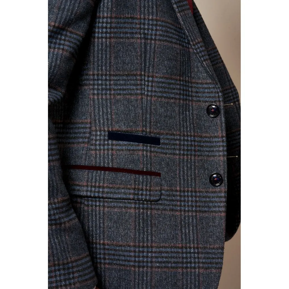 Marc Darcy Luca Tweed Check Blazer Navy