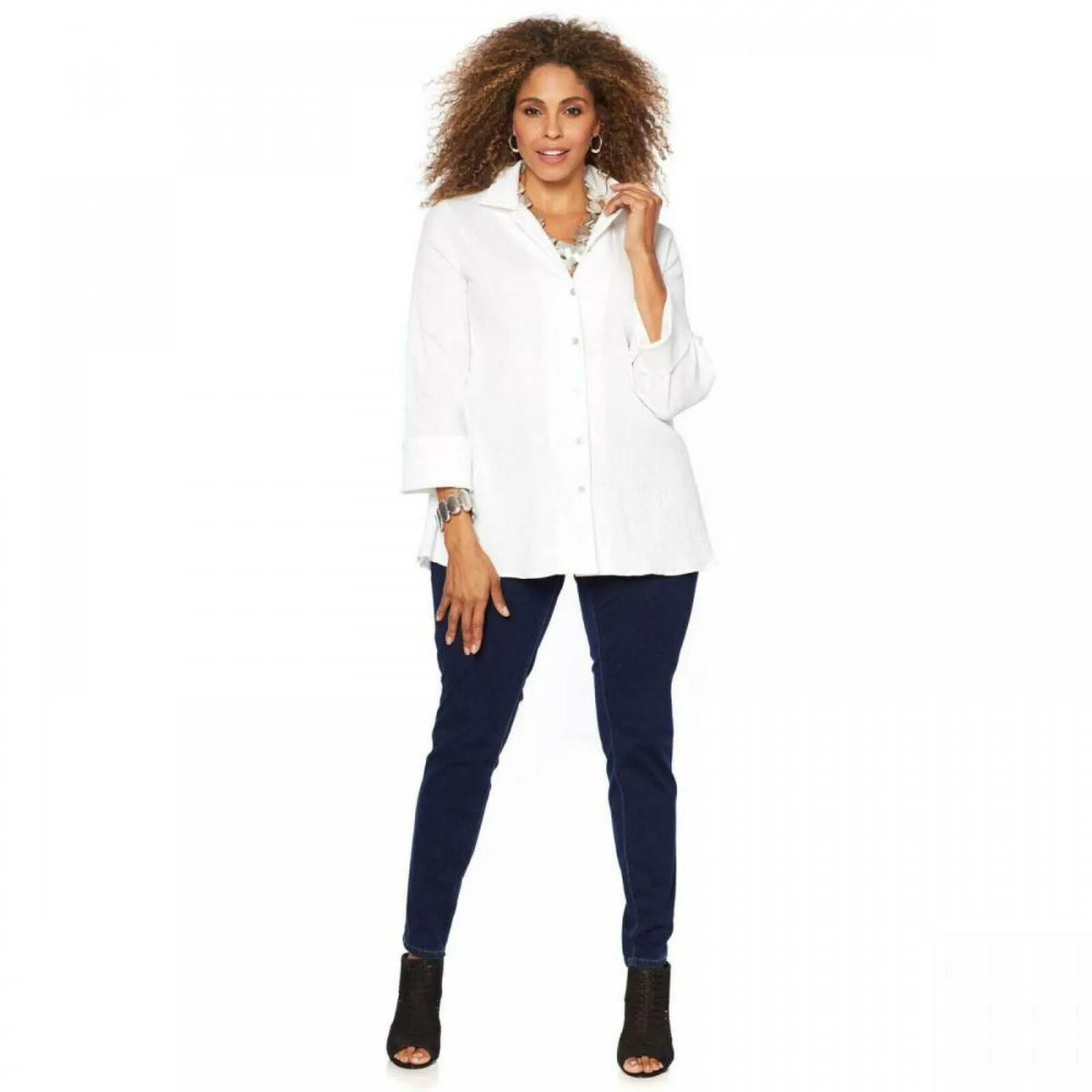 MarlaWynne Women's Plus Size Crinkled Textured Easy Shirt