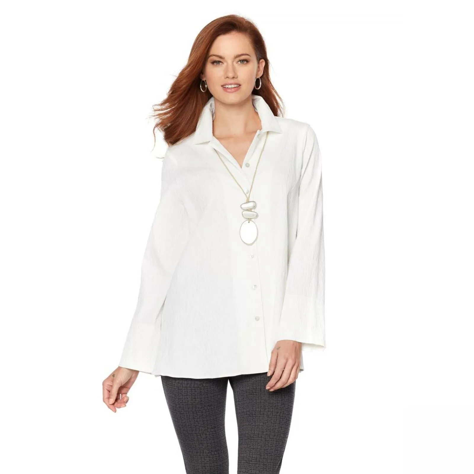 MarlaWynne Women's Plus Size Crinkled Textured Easy Shirt