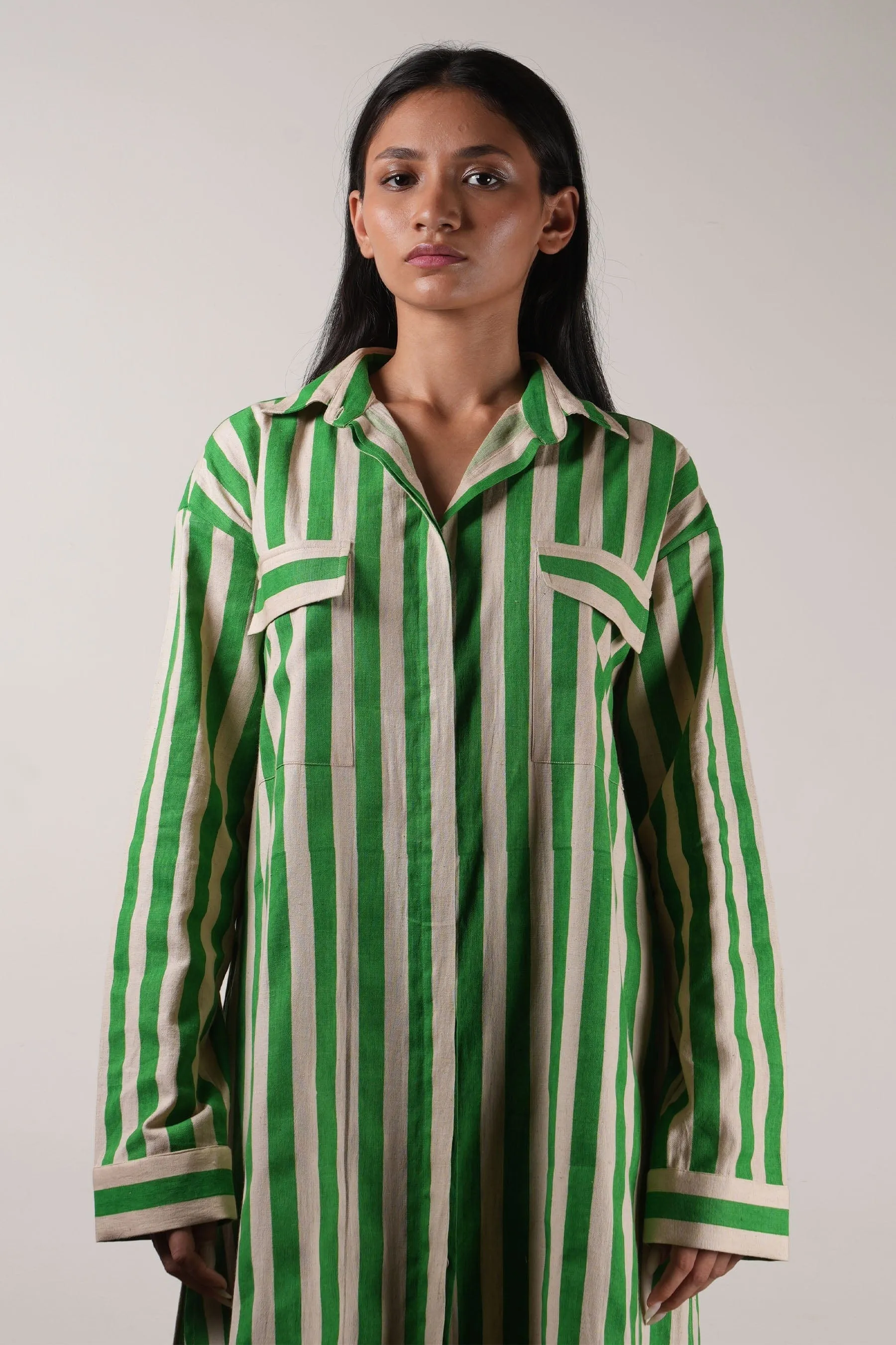 Mati Green Striped Tunic Set (2 Pcs)
