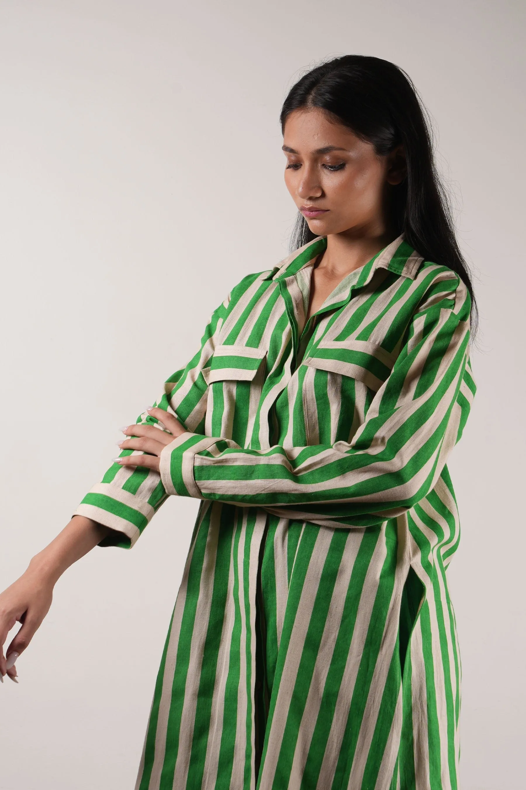Mati Green Striped Tunic Set (2 Pcs)