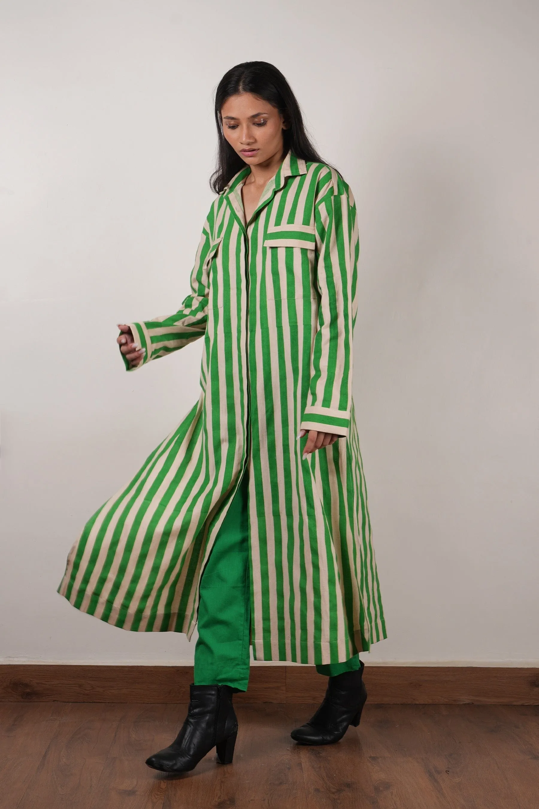 Mati Green Striped Tunic Set (2 Pcs)