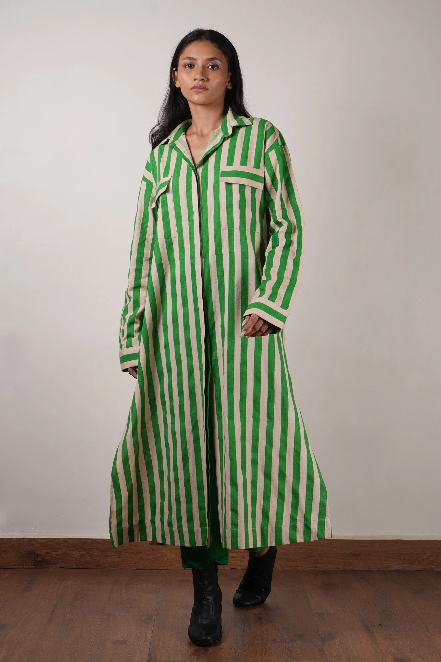 Mati Green Striped Tunic Set (2 Pcs)