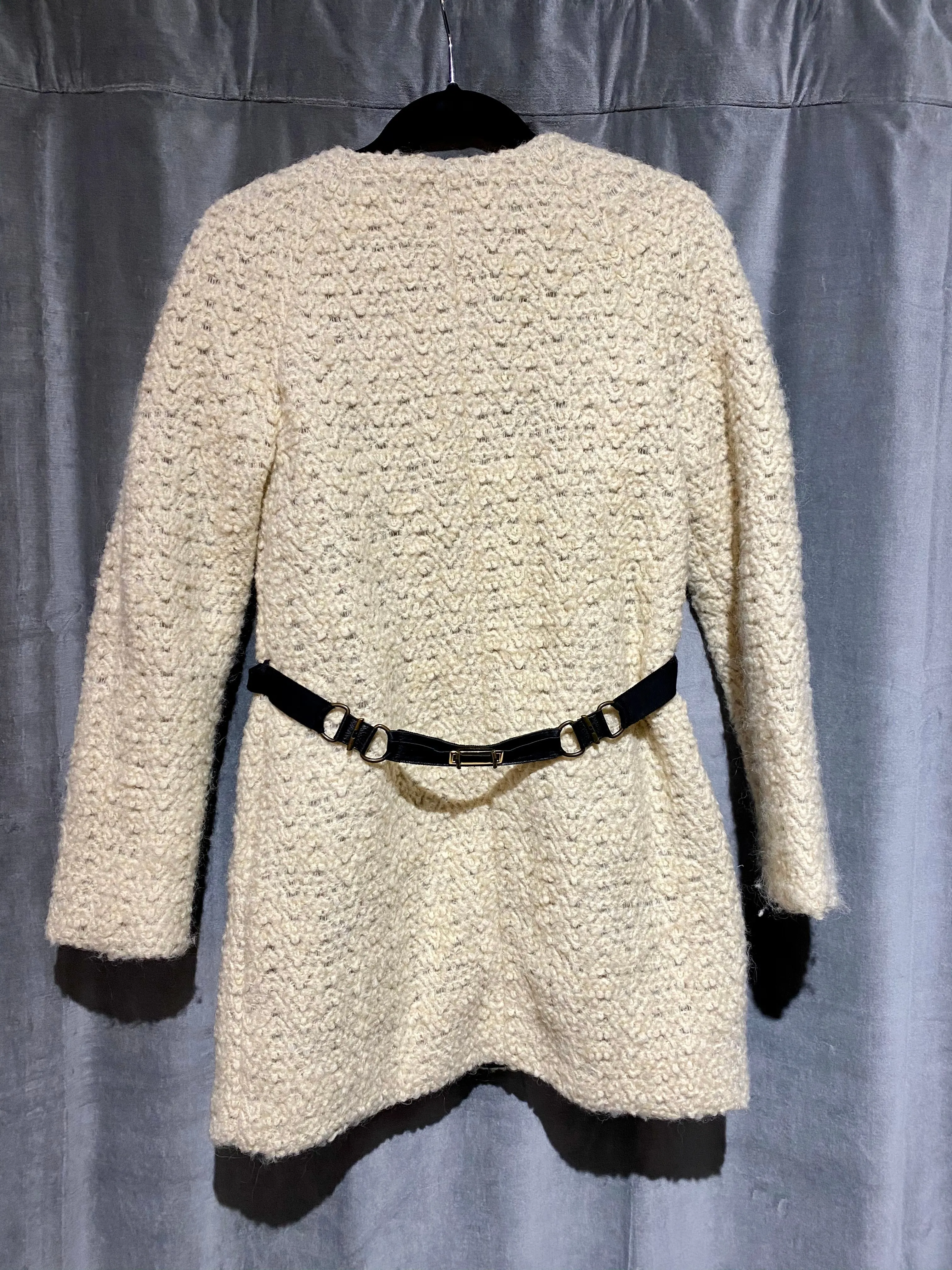 Mayle Wool Ivory Colored Zip Coat With Black Ribbon Detail