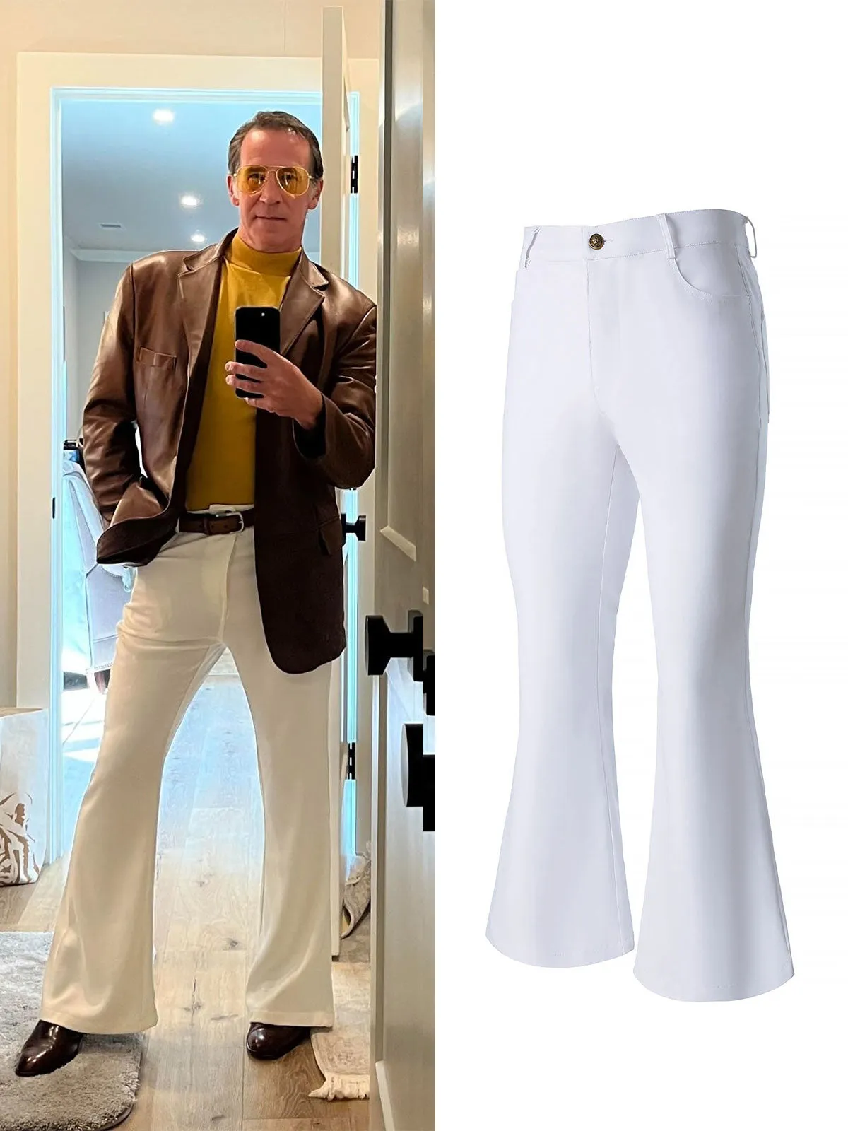 Men's Bell Bottom Pants 70s Disco Outfits Slim Fit Retro Flared Trousers