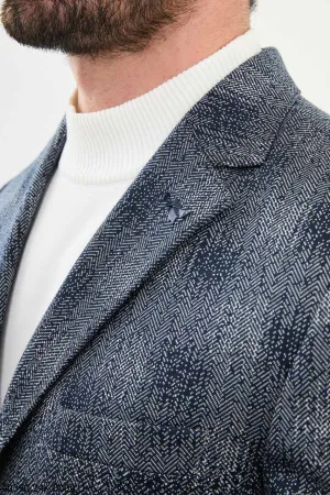 Men's Blue & White Textured Slim Fit Blazer