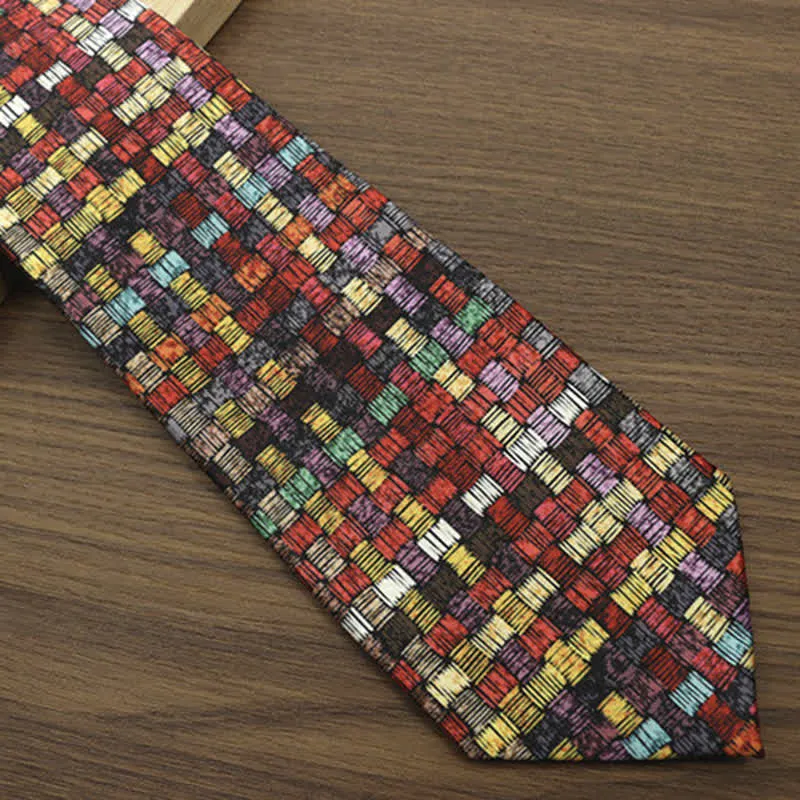 Men's Funny Colorful Grid Printed Necktie