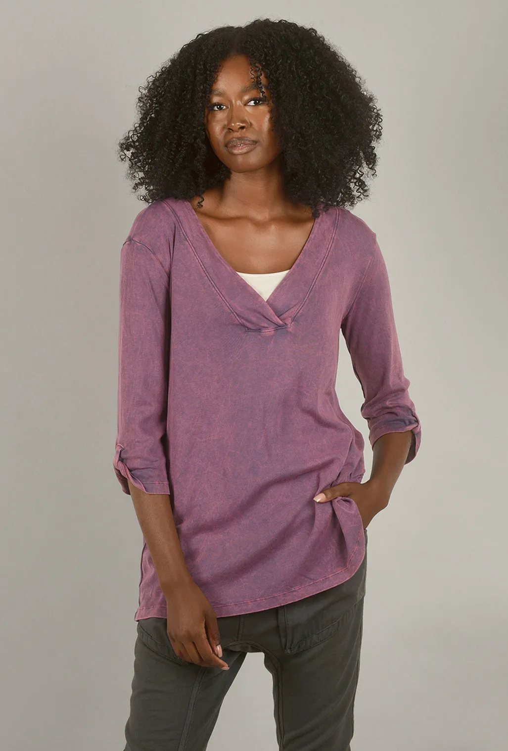 Mineral-Wash 3/4-Sleeve Tunic, Lilac