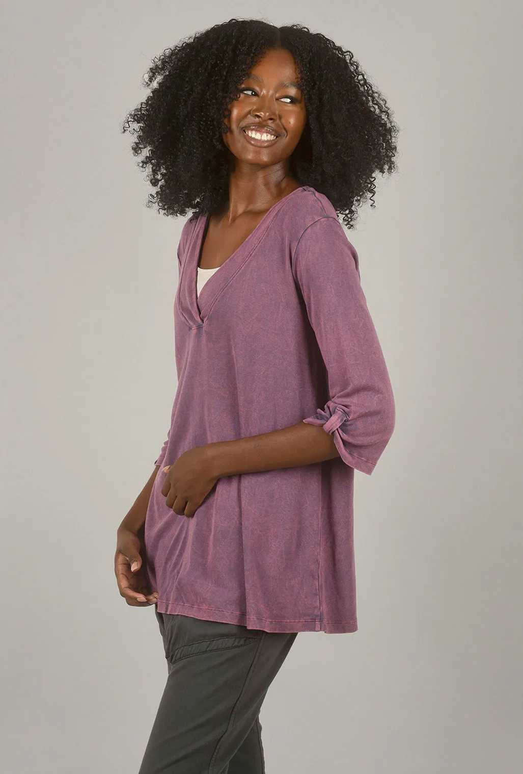 Mineral-Wash 3/4-Sleeve Tunic, Lilac