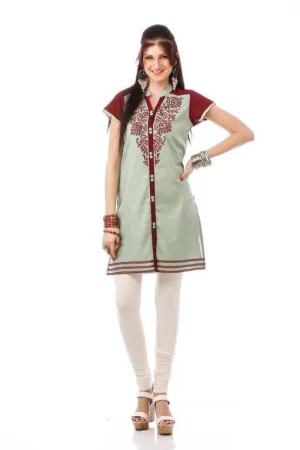 Mint Green Tunic with Embroidered Yoke