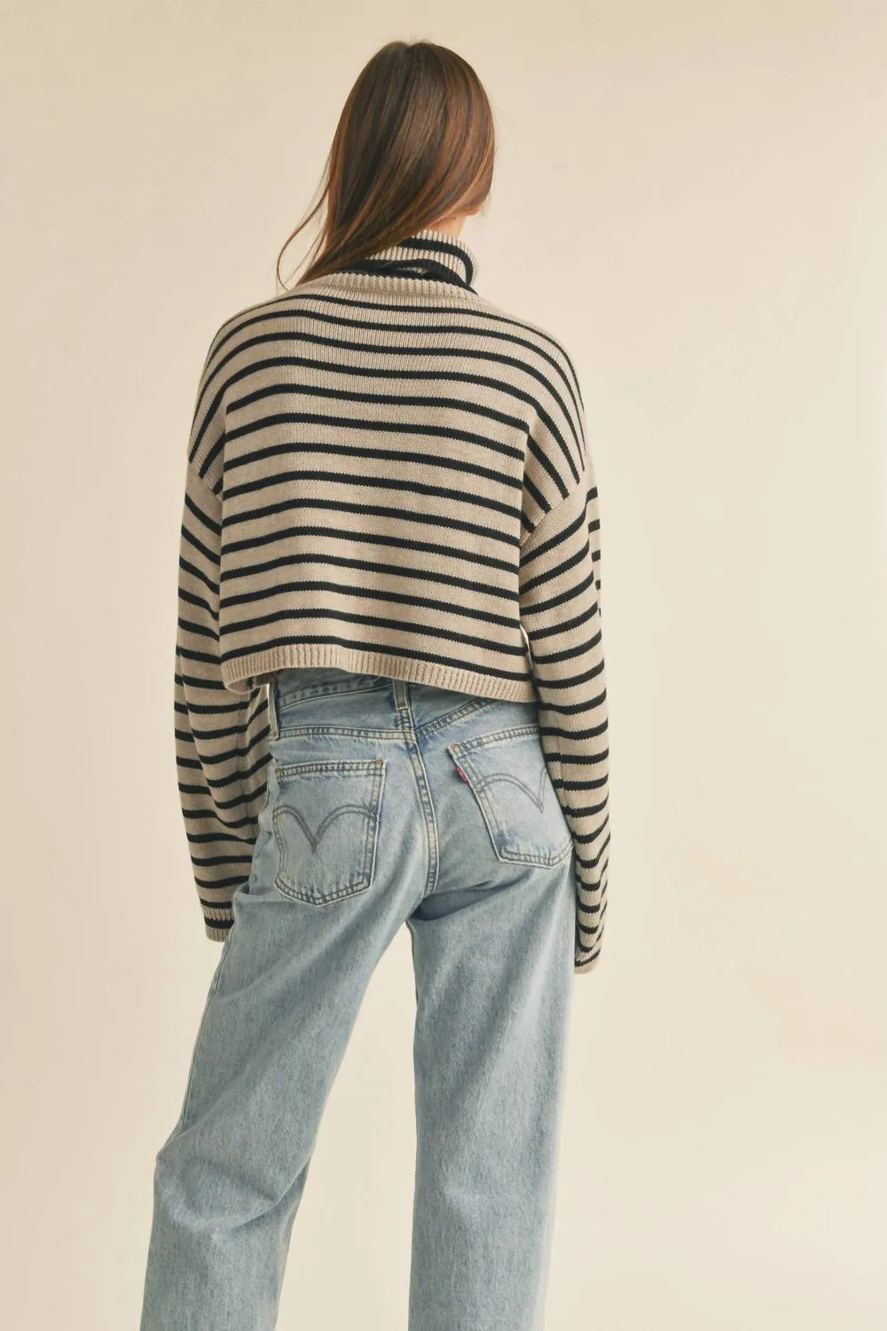 Miou Muse - STRIPED TURTLENECK CROP SWEATER