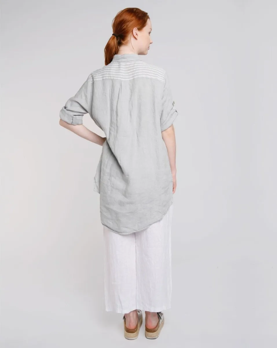 Mixed Pattern Button Up Linen Tunic