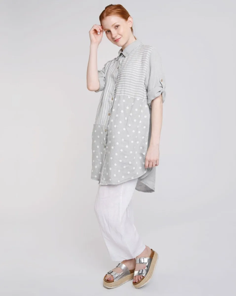 Mixed Pattern Button Up Linen Tunic
