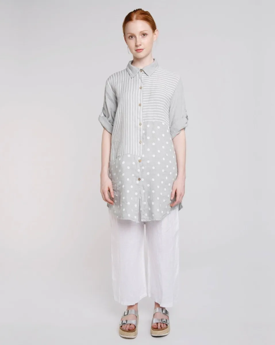 Mixed Pattern Button Up Linen Tunic