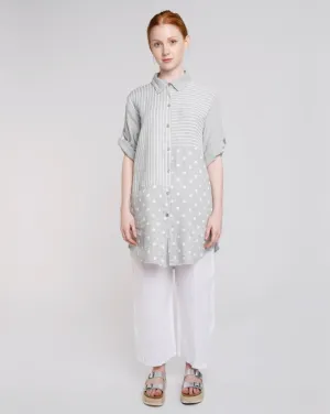 Mixed Pattern Button Up Linen Tunic