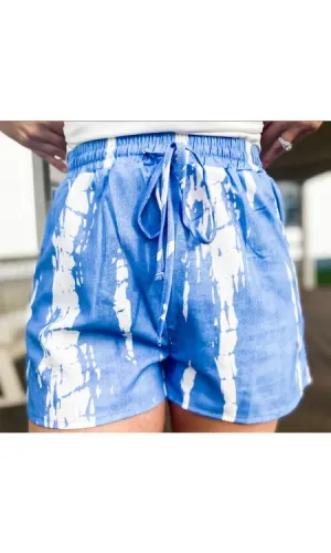 Mountain Mist Blue Tie Dye Drawstring Shorts