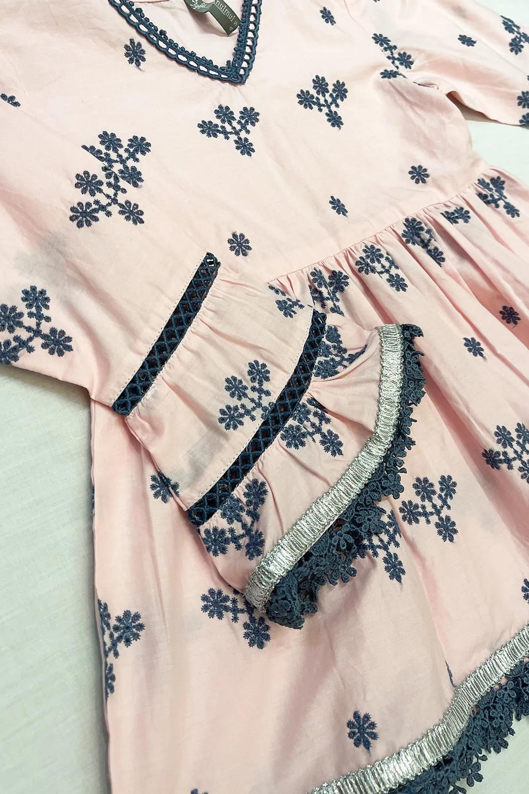 Mulmul Cotton BUD Kurta Pink  With BUD PYAJAMA Pink