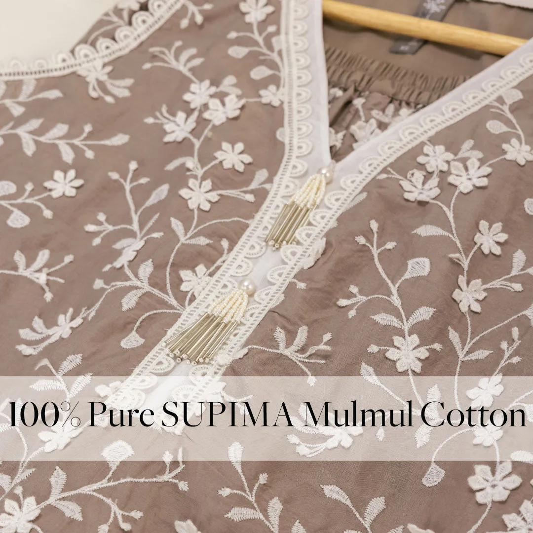 Mulmul Cotton Spiti Grey Kurta With Spiti Grey Palazzo